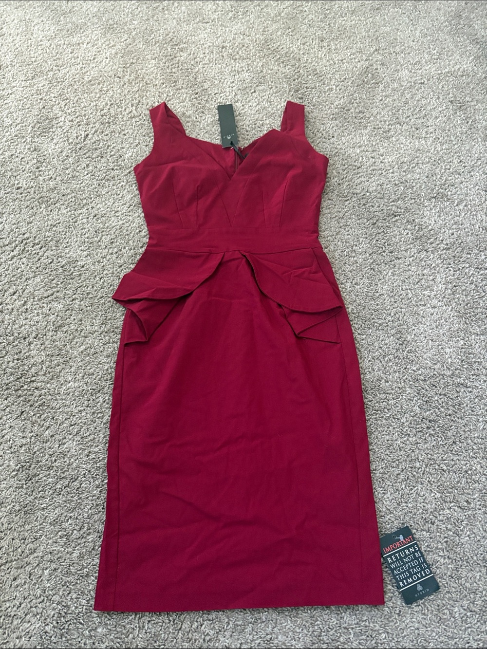 Hybrid & company Sleeveless Peplum Midi Dress in Burgundy